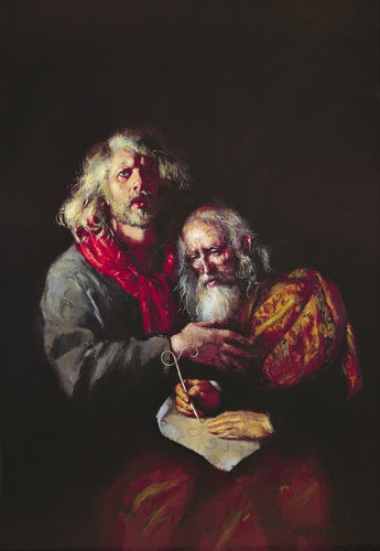 'Self-portrait with self-portrait at ninety' signed lithograph print
